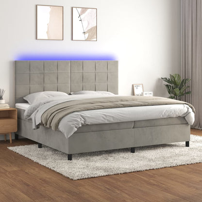Letto a Molle Materasso e LED Grigio Chiaro 200x200 cm Velluto | homemem39