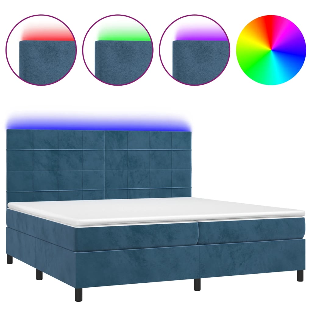 Letto a Molle con Materasso e LED Blu Scuro 200x200 cm - homemem39