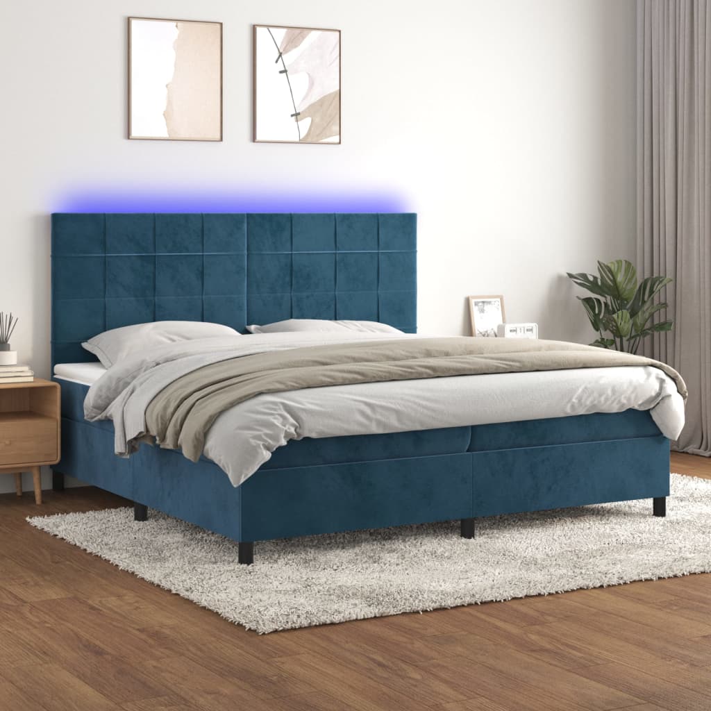 Letto a Molle con Materasso e LED Blu Scuro 200x200 cm - homemem39