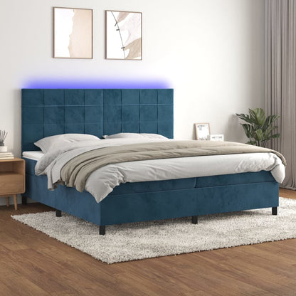 Letto a Molle con Materasso e LED Blu Scuro 200x200 cm - homemem39
