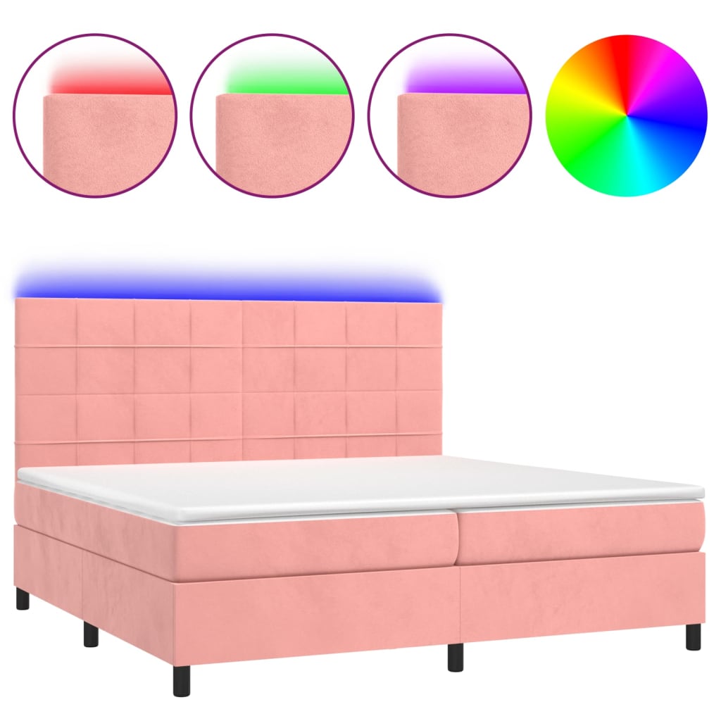 Letto a Molle con Materasso e LED Rosa 200x200 cm in Velluto - homemem39