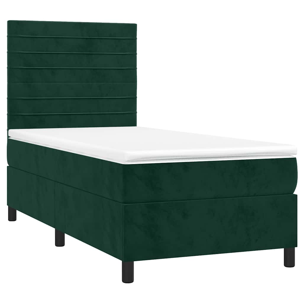 Letto a Molle con Materasso e LED Verde Scuro 80x200cm Velluto | homemem39