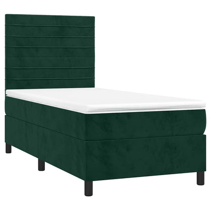 Letto a Molle con Materasso e LED Verde Scuro 80x200cm Velluto | homemem39
