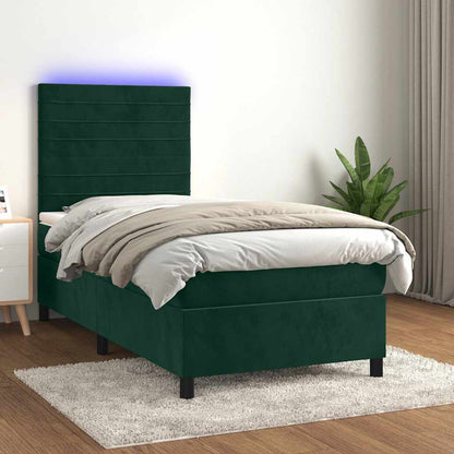 Letto a Molle con Materasso e LED Verde Scuro 80x200cm Velluto