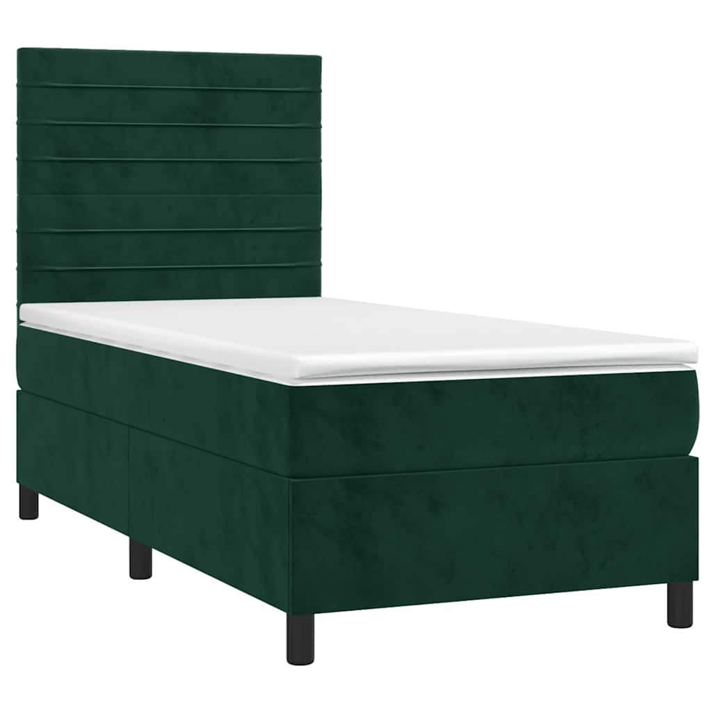 Letto a Molle con Materasso e LED Verde Scuro 90x190 cm Velluto | homemem39