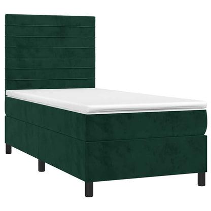 Letto a Molle con Materasso e LED Verde Scuro 90x190 cm Velluto | homemem39