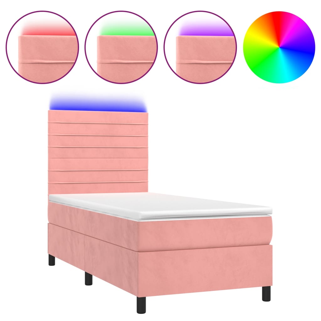 Letto a Molle con Materasso e LED Rosa 90x190 cm in Velluto - homemem39