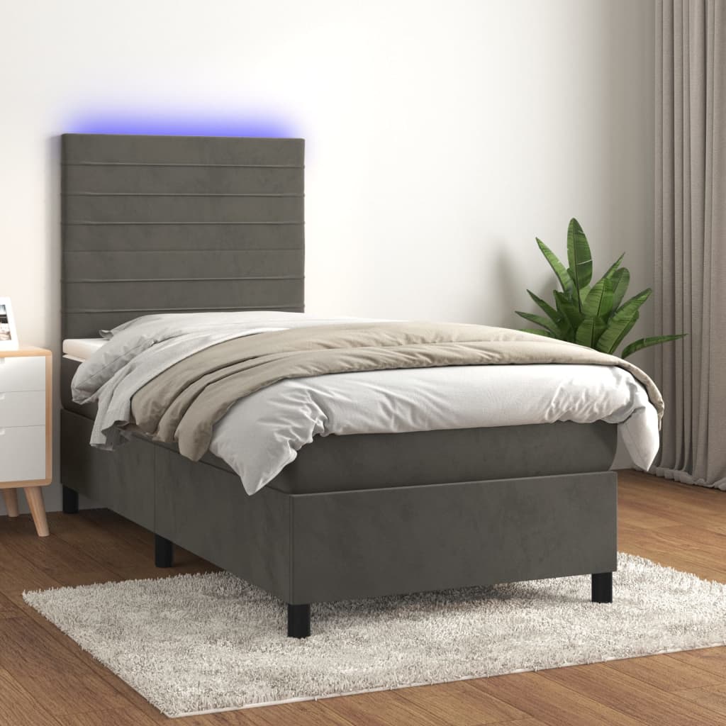 Letto a Molle con Materasso e LED Grigio Scuro 100x200 cm - homemem39