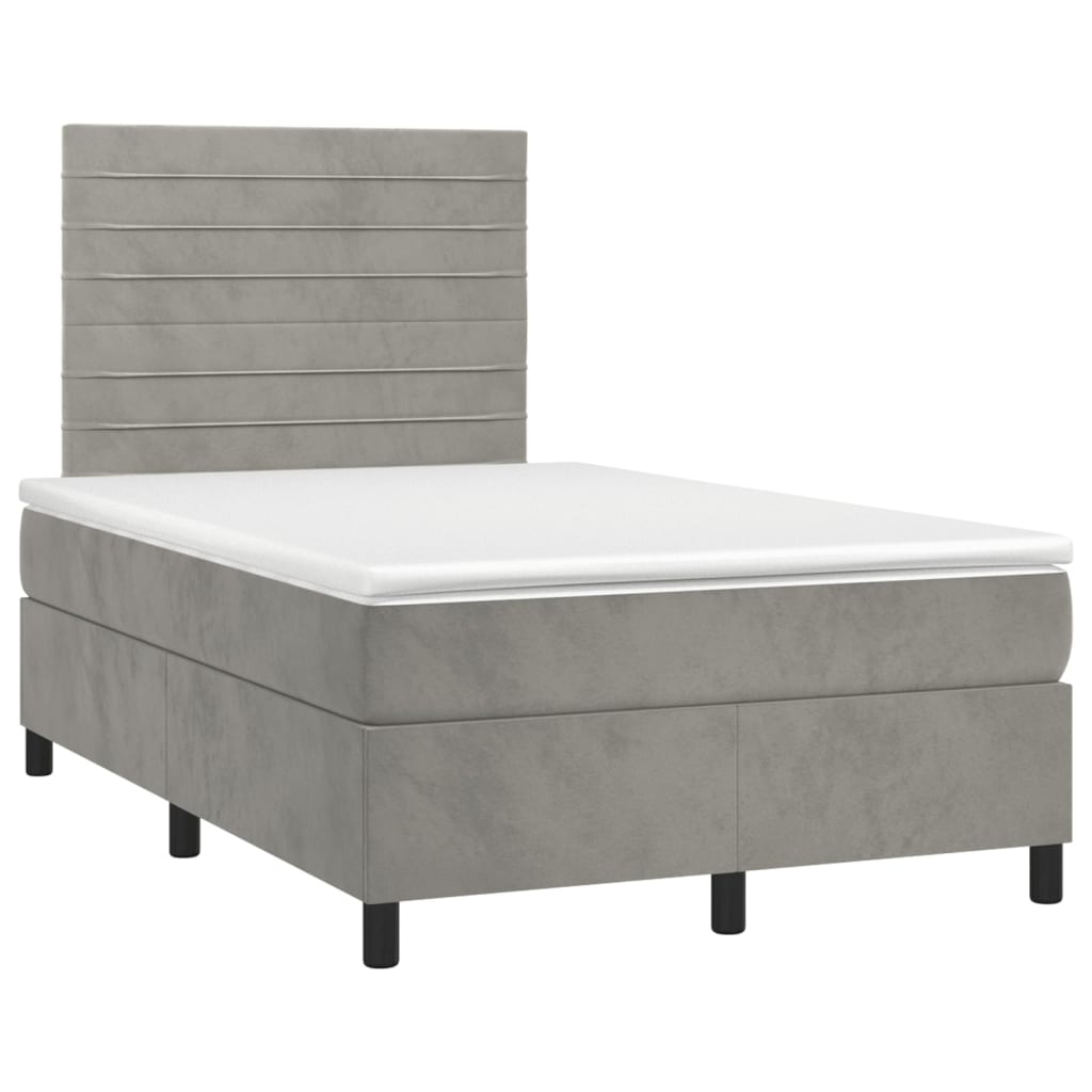 Letto a Molle Materasso e LED Grigio Chiaro 120x200 cm Velluto - homemem39