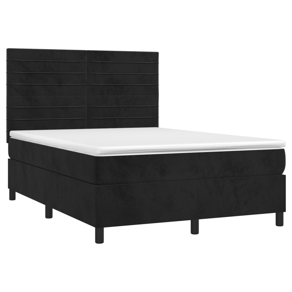 Letto a Molle con Materasso e LED Nero 140x190 cm in Velluto | homemem39