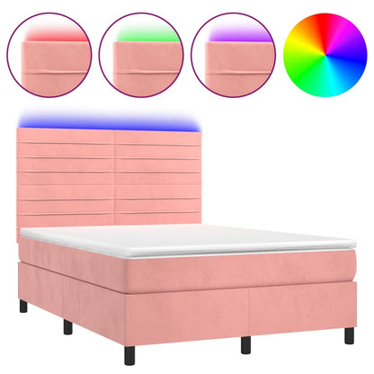 Letto a Molle con Materasso e LED Rosa 140x190 cm in Velluto - homemem39