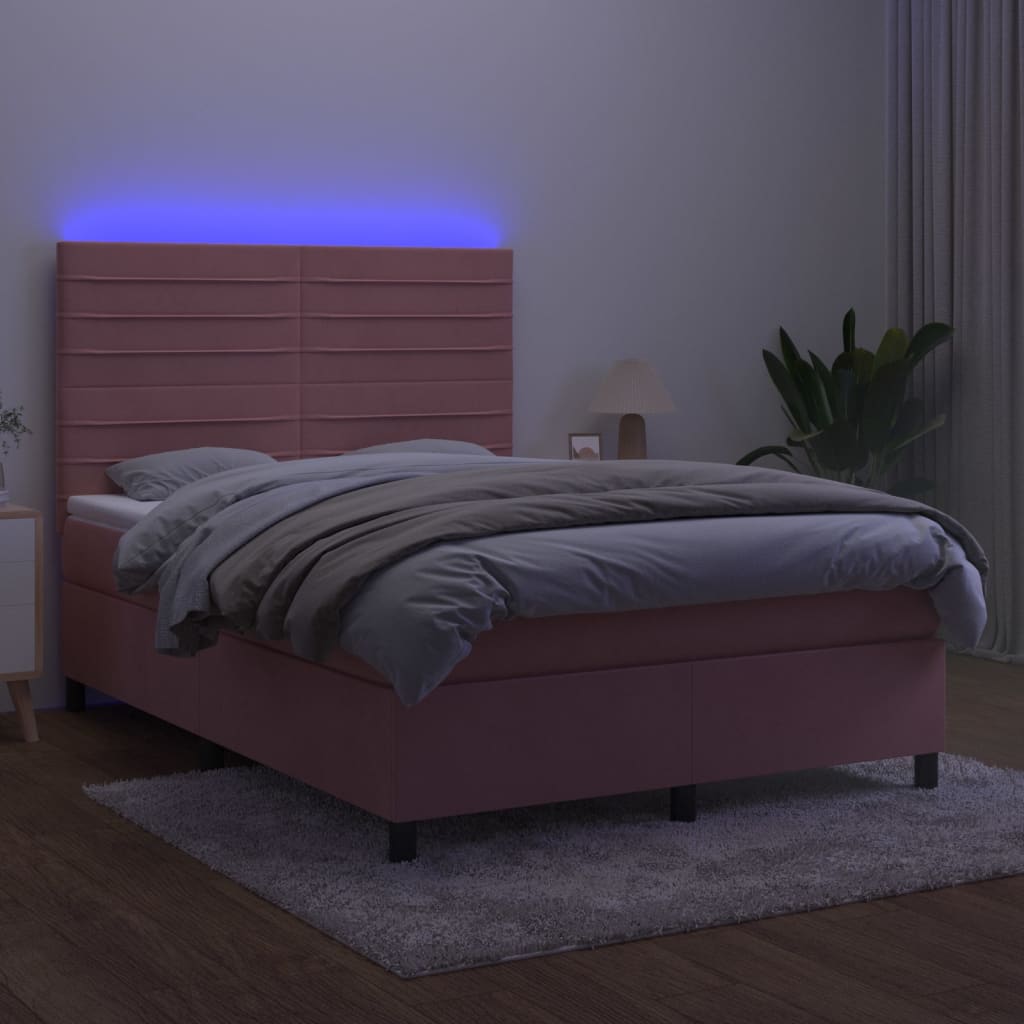 Letto a Molle con Materasso e LED Rosa 140x190 cm in Velluto