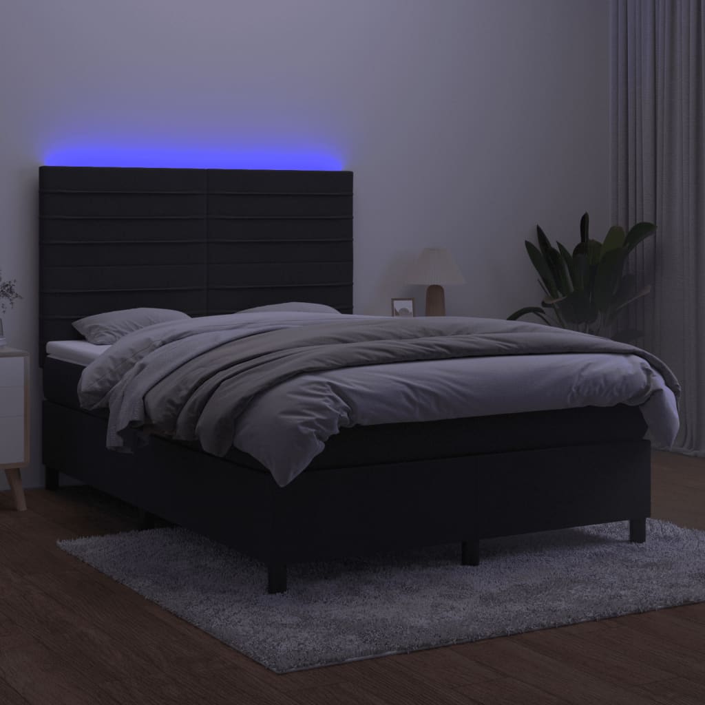 Federbett mit Matratze und schwarzer LED 140x200 cm in Samt