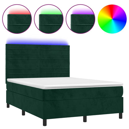 Letto a Molle con Materasso e LED Verde Scuro 140x200cm Velluto | homemem39