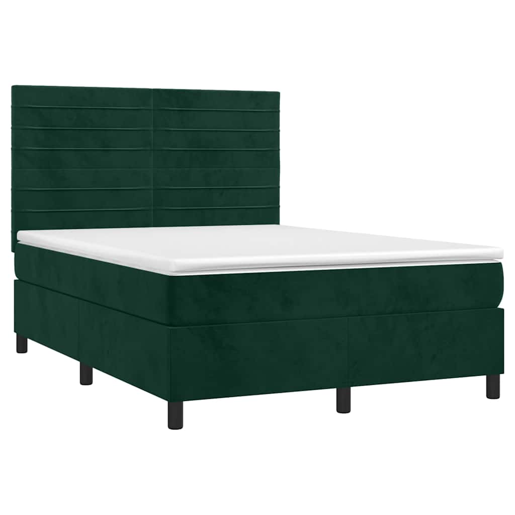 Letto a Molle con Materasso e LED Verde Scuro 140x200cm Velluto | homemem39