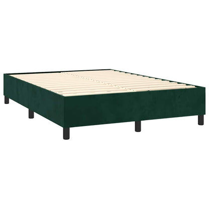 Letto a Molle con Materasso e LED Verde Scuro 140x200cm Velluto