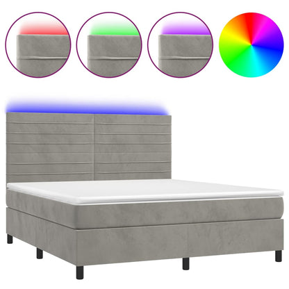Letto a Molle Materasso e LED Grigio Chiaro 160x200 cm Velluto - homemem39