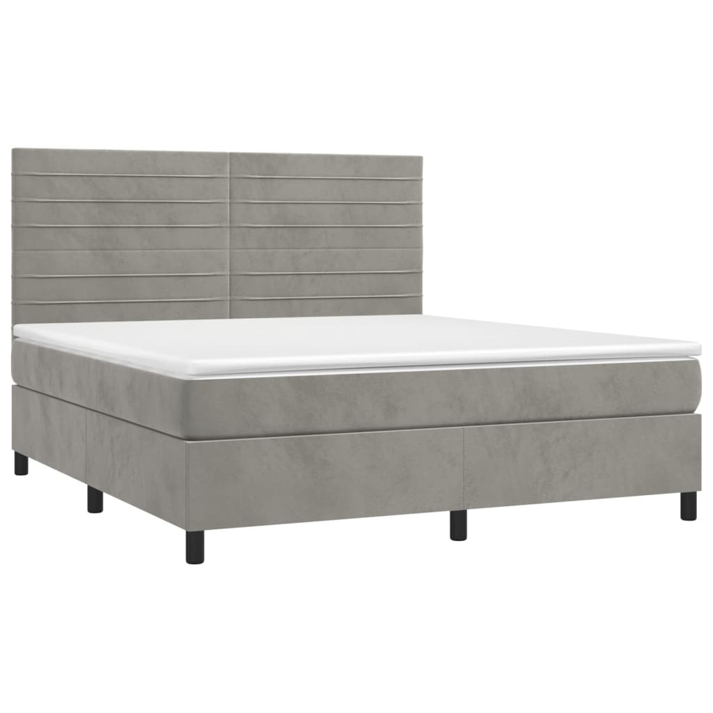 Letto a Molle Materasso e LED Grigio Chiaro 160x200 cm Velluto - homemem39