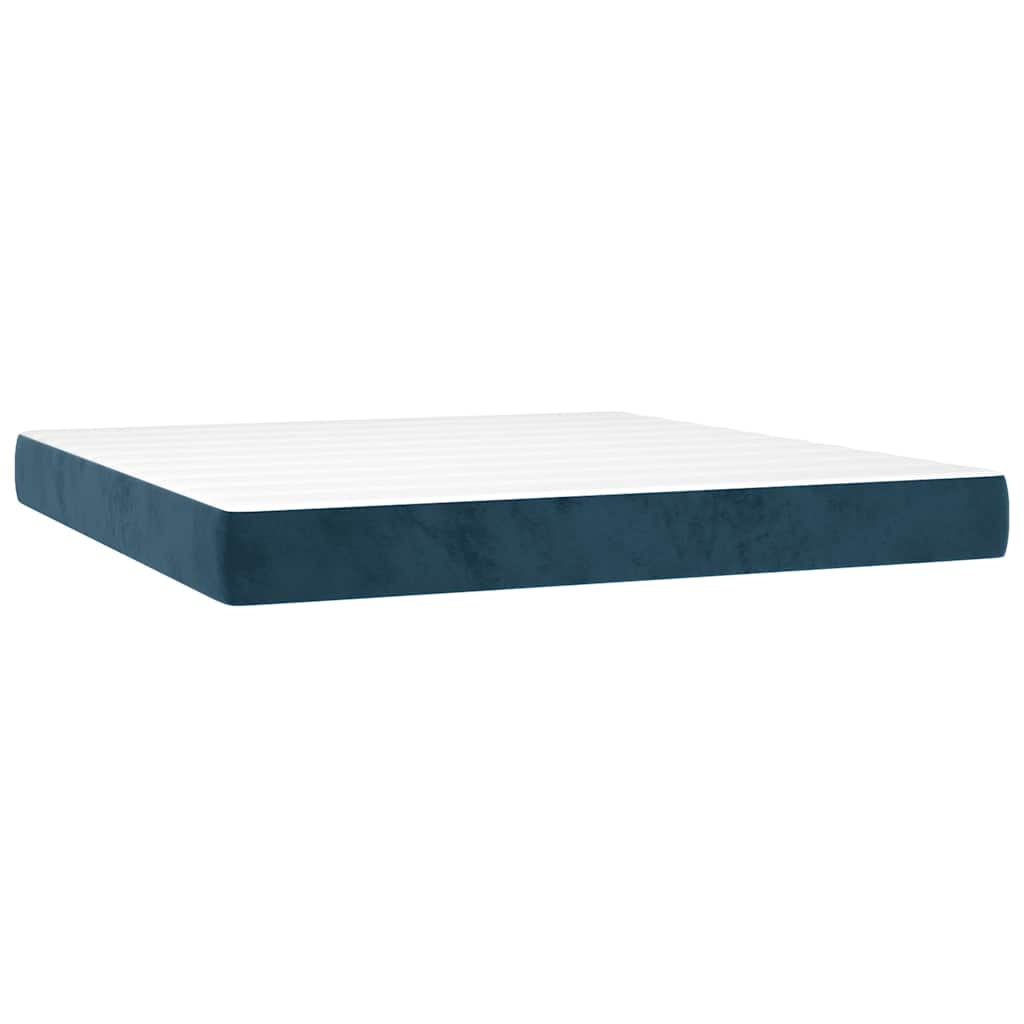 Letto a Molle con Materasso e LED Blu Scuro 160x200 cm