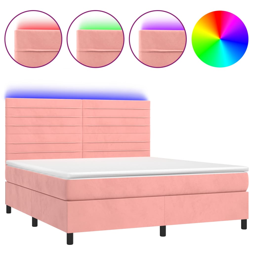 Letto a Molle con Materasso e LED Rosa 160x200 cm in Velluto - homemem39