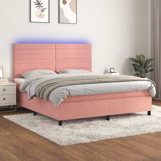 Letto a Molle con Materasso e LED Rosa 160x200 cm in Velluto - homemem39