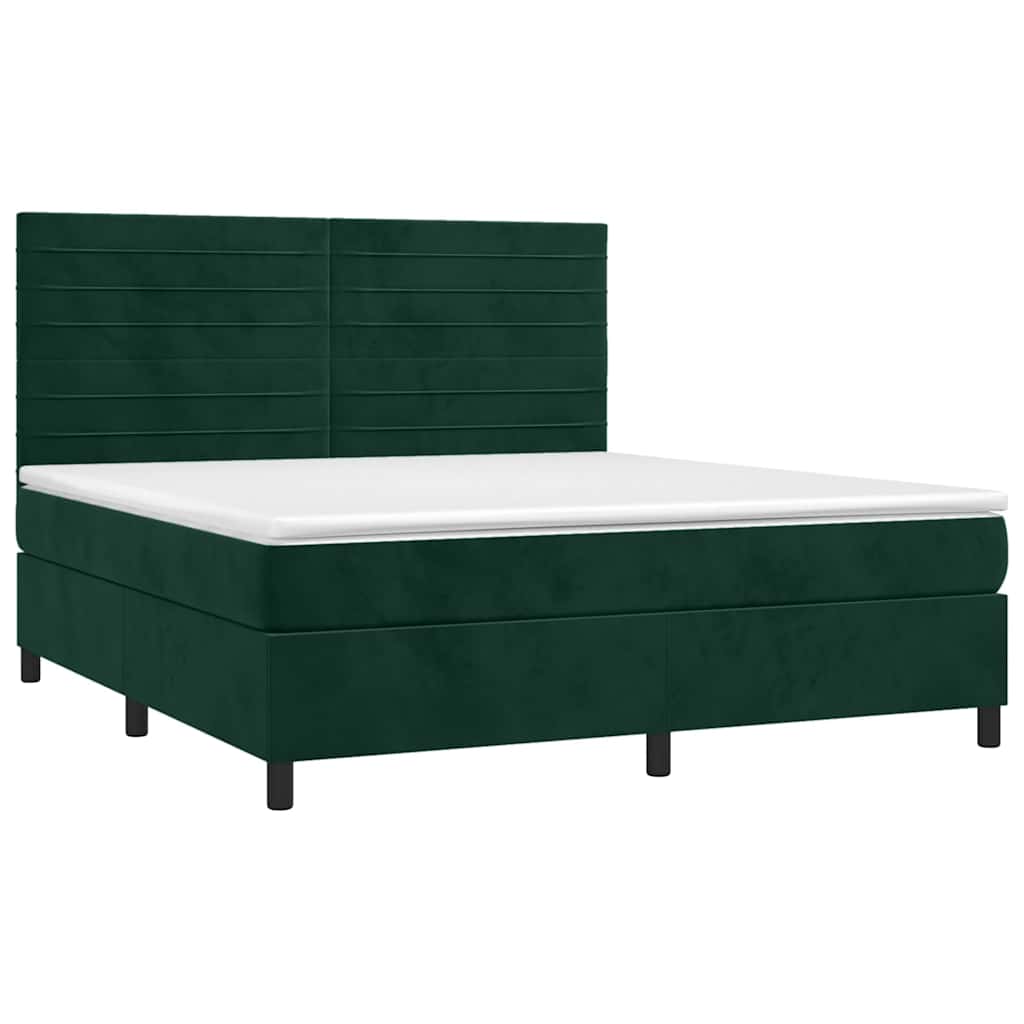 Letto a Molle con Materasso e LED Verde Scuro 180x200cm Velluto