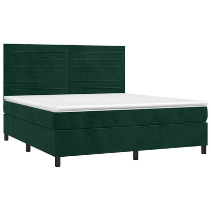 Letto a Molle con Materasso e LED Verde Scuro 180x200cm Velluto