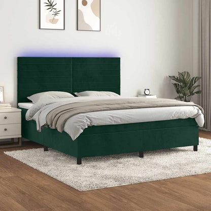 Letto a Molle con Materasso e LED Verde Scuro 180x200cm Velluto