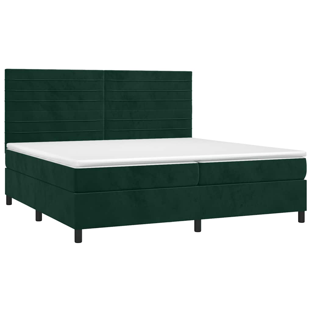 Letto a Molle con Materasso e LED Verde Scuro 200x200cm Velluto