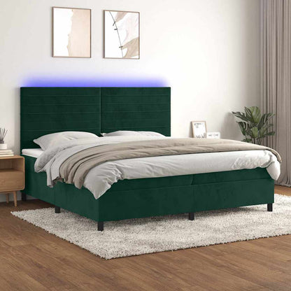 Letto a Molle con Materasso e LED Verde Scuro 200x200cm Velluto