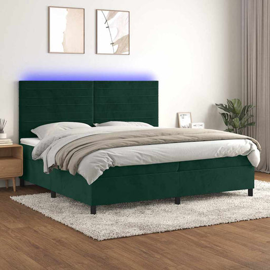 Letto a Molle con Materasso e LED Verde Scuro 200x200cm Velluto