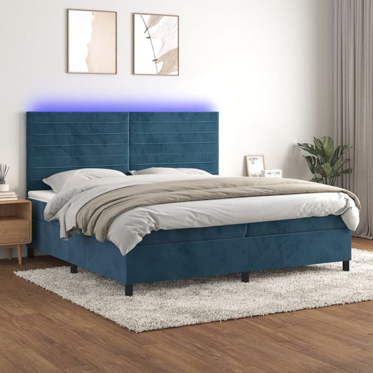 Letto a Molle con Materasso e LED Blu Scuro 200x200 cm - homemem39