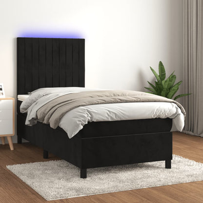Letto a Molle con Materasso e LED Nero 80x200 cm in Velluto - homemem39