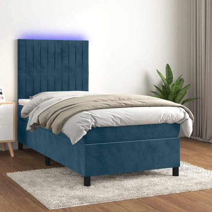 Letto a Molle con Materasso e LED Blu Scuro 80x200cm in Velluto | homemem39