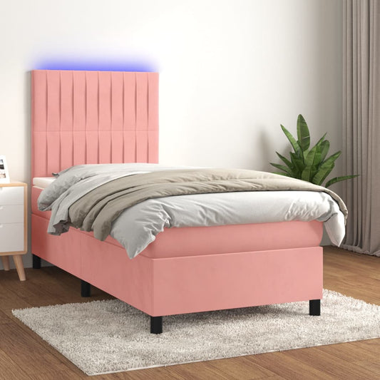 Letto a Molle con Materasso e LED Rosa 80x200 cm in Velluto - homemem39