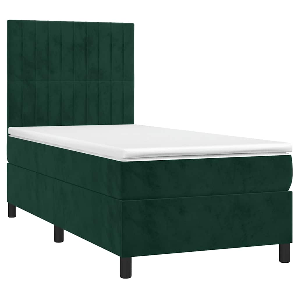 Letto a Molle con Materasso e LED Verde Scuro 90x190 cm Velluto | homemem39
