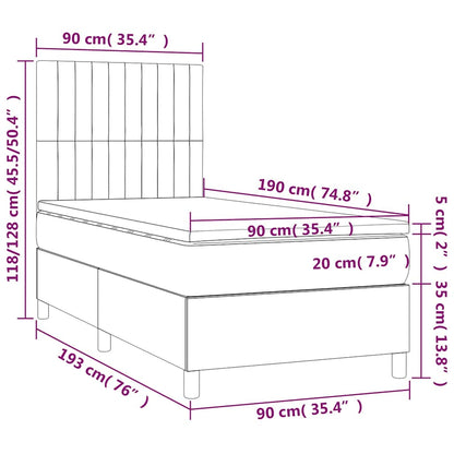 Letto a Molle con Materasso e LED Blu Scuro 90x190cm in Velluto | homemem39