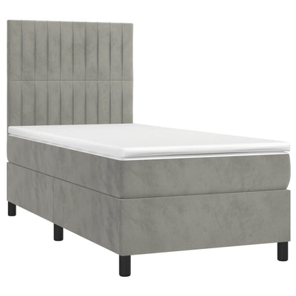 Letto a Molle Materasso e LED Grigio Chiaro 90x200 cm Velluto - homemem39