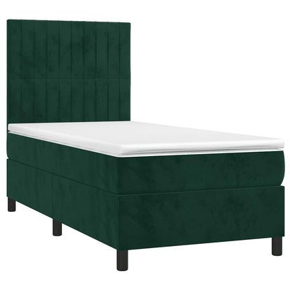 Letto a Molle con Materasso e LED Verde Scuro 90x200cm Velluto | homemem39
