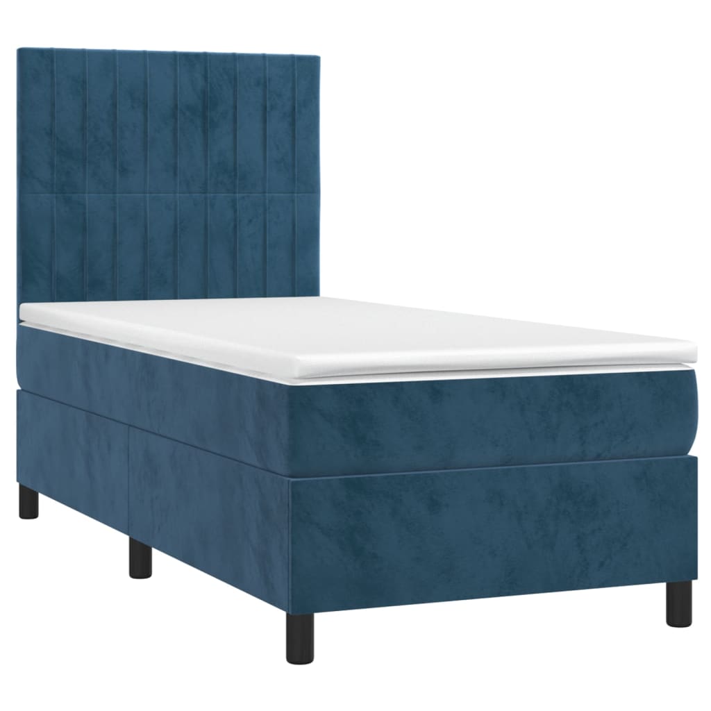 Letto a Molle con Materasso e LED Blu Scuro 90x200cm in Velluto - homemem39