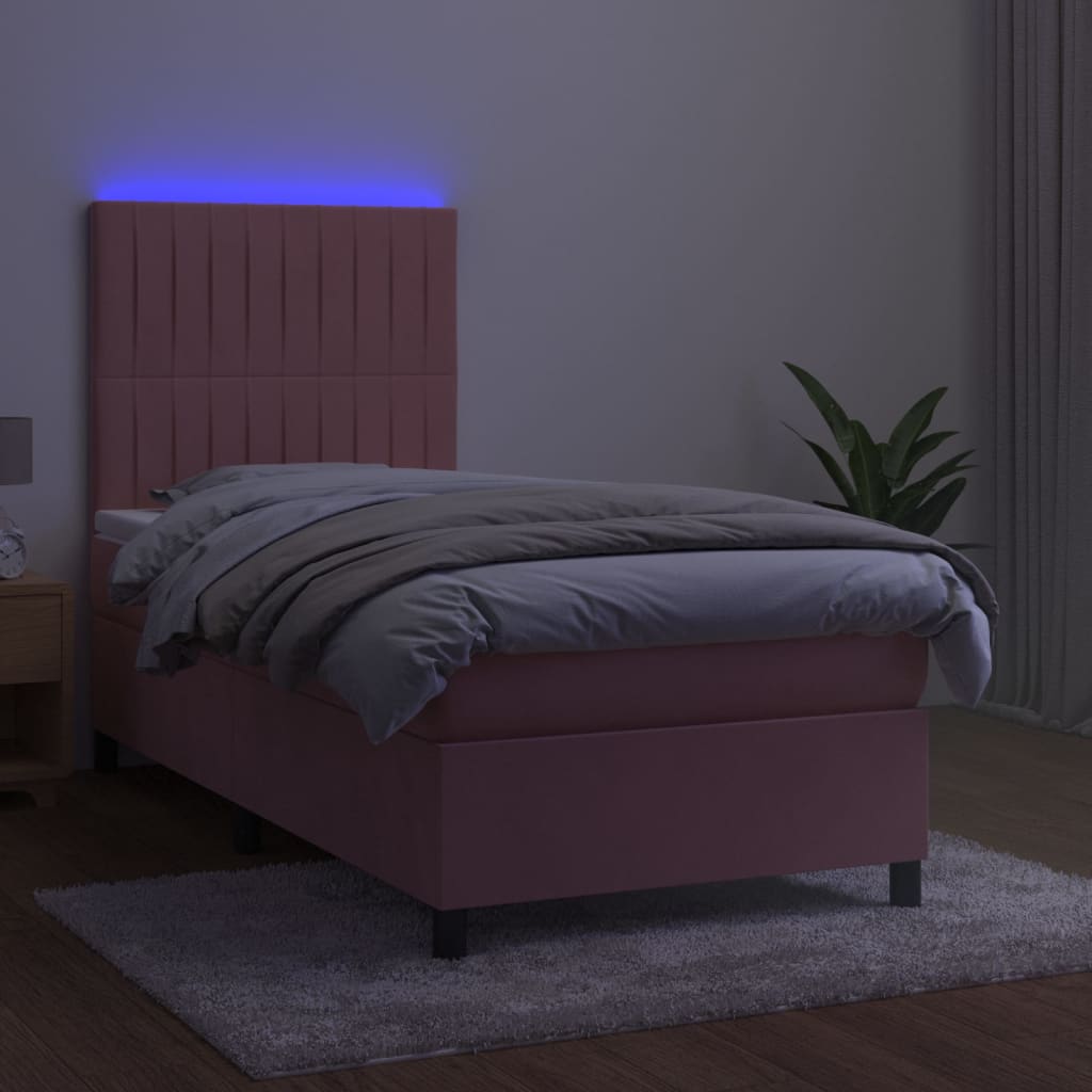 Letto a Molle con Materasso e LED Rosa 90x200 cm in Velluto