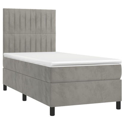 Letto a Molle Materasso e LED Grigio Chiaro 100x200 cm Velluto - homemem39