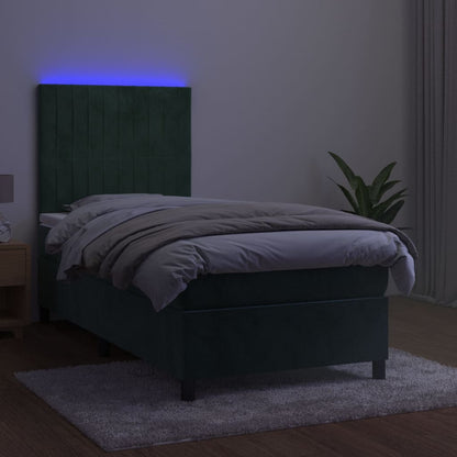 Letto a Molle con Materasso e LED Verde Scuro 100x200cm Velluto - homemem39