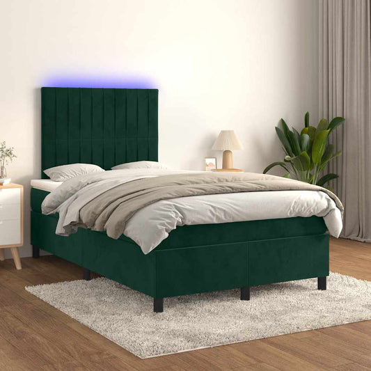 Letto a Molle con Materasso e LED Verde Scuro 120x200cm Velluto