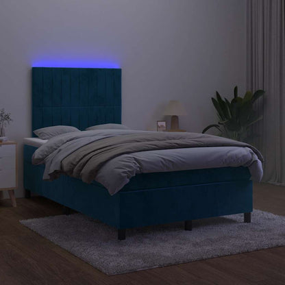 Letto a Molle con Materasso e LED Blu Scuro 120x200cm