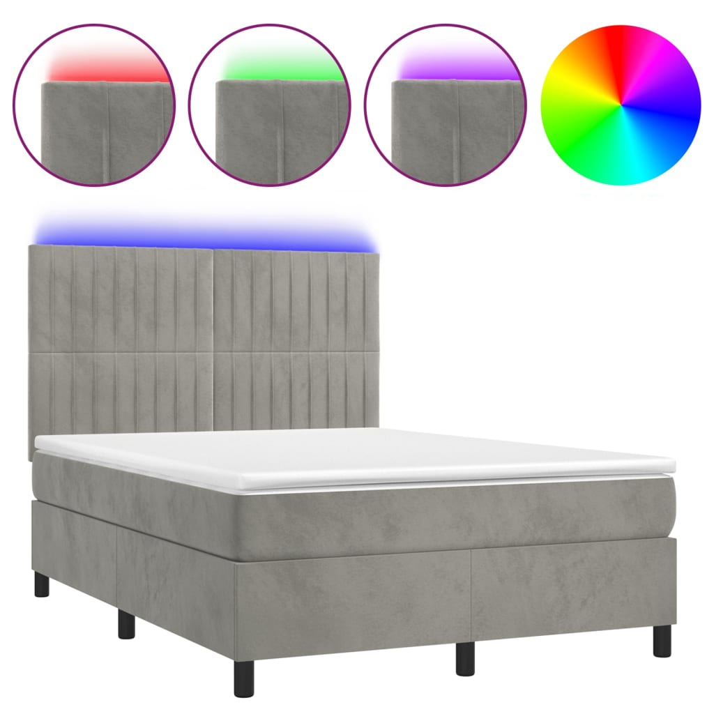 Letto a Molle Materasso e LED Grigio Chiaro 140x190 cm Velluto - homemem39