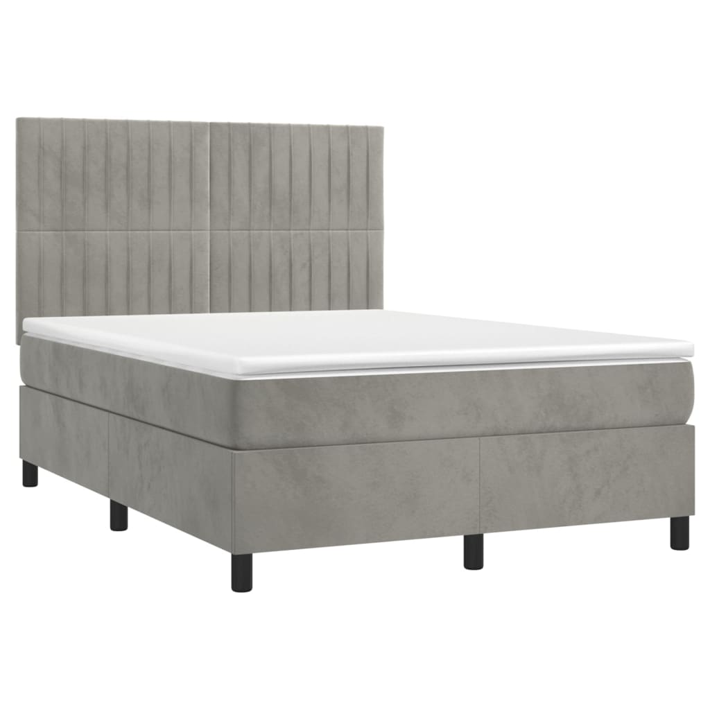 Letto a Molle Materasso e LED Grigio Chiaro 140x190 cm Velluto - homemem39
