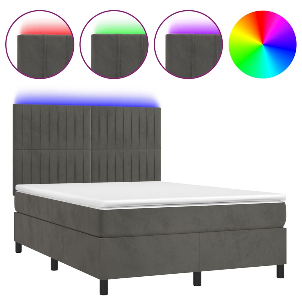 Letto a Molle con Materasso e LED Grigio Scuro 140x190 cm - homemem39