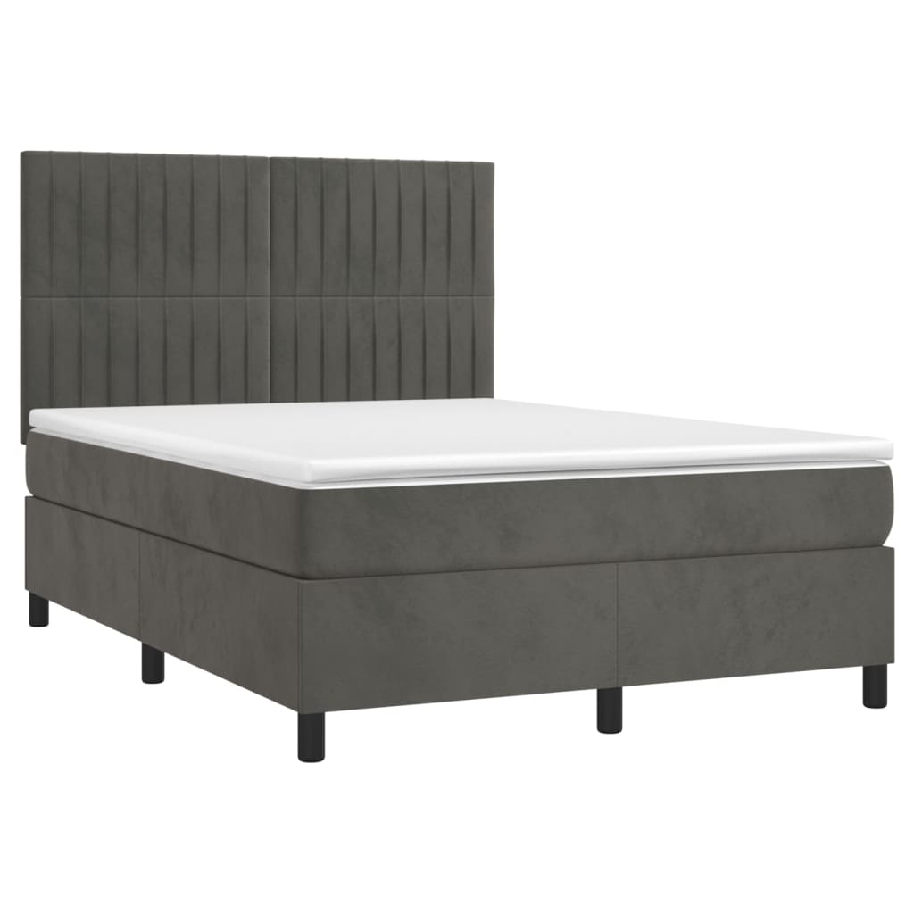 Letto a Molle con Materasso e LED Grigio Scuro 140x190 cm - homemem39