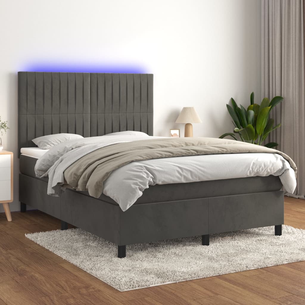 Letto a Molle con Materasso e LED Grigio Scuro 140x190 cm - homemem39